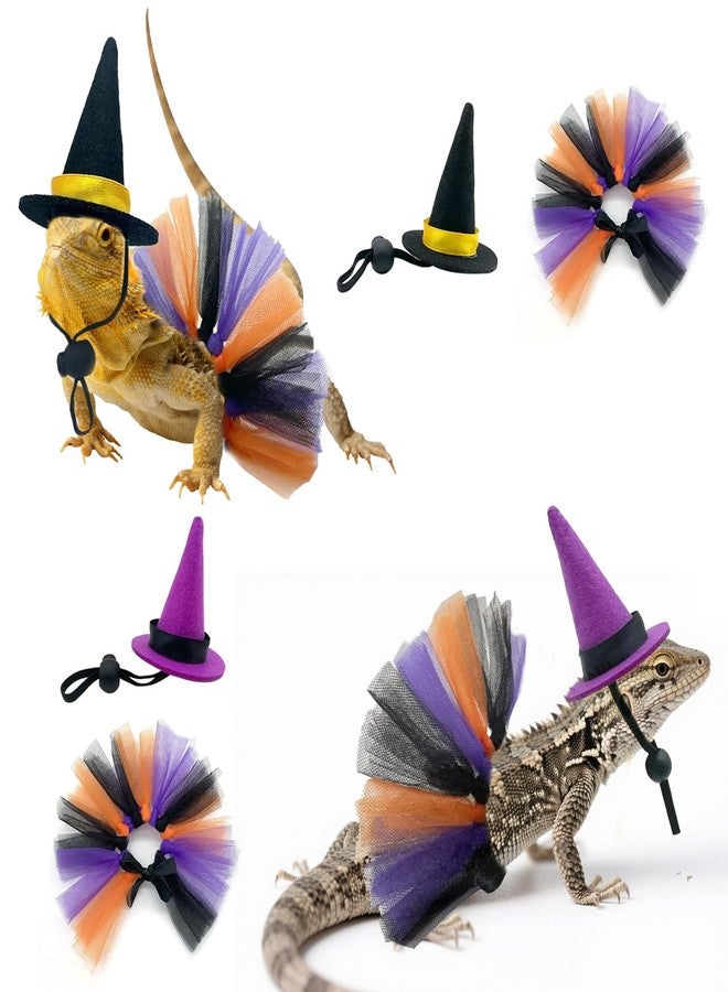 hokable 4Pcs Halloween Lizard Witch Costume Set - Tutu Skirts & Hats for Halloween Cosplay and Photo Props Comfortable and Accessories for Reptiles - Image 1